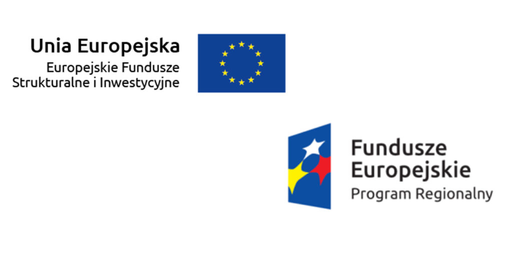 Po lewej stronie Flaga Unii Europejskiej - żółte gwiazdy w tworzą kształt okręgu na niebieskim tle po lewej stronie napis - Unia europejska. Europejskie Fundusze Strukturalne i Inwestycyjne. W prawym dolnym rogu logo Funduszy Europejskich - Program regionalny - trzy gwiazdy na niebieskim tle - gwiazda biała, żółta i czerwona.